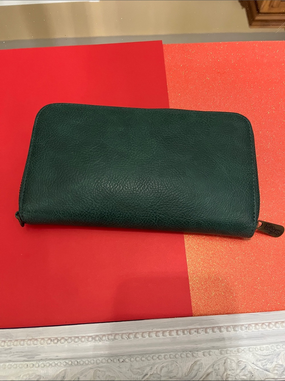 thirty-one Dark Green Leather Tote with Black Monogram B  with wallet - Picture 4 of 5